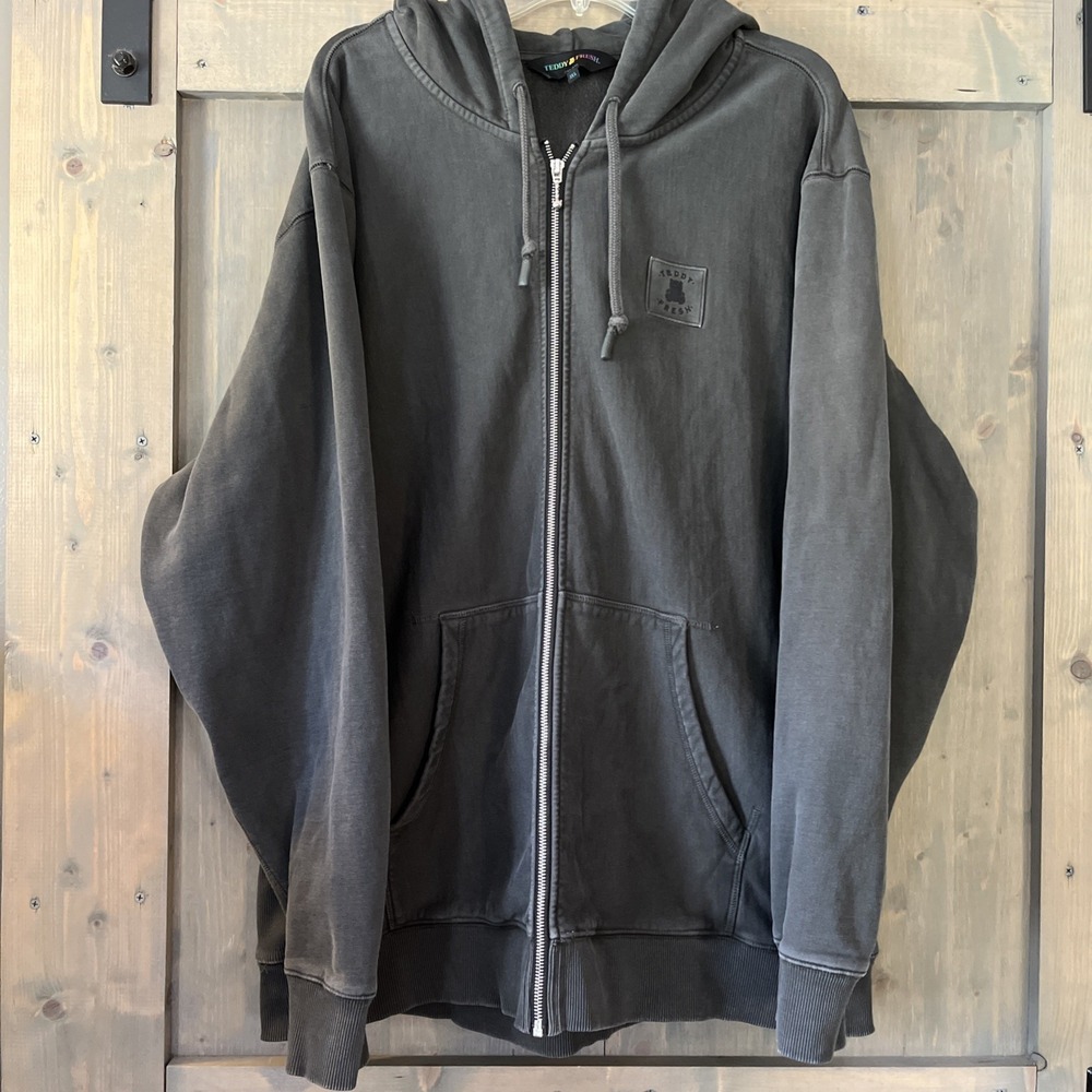 Teddy Fresh Hoodie Men's Size 3X Full Zip Charcoal Gray 100% Cotton Bear Logo